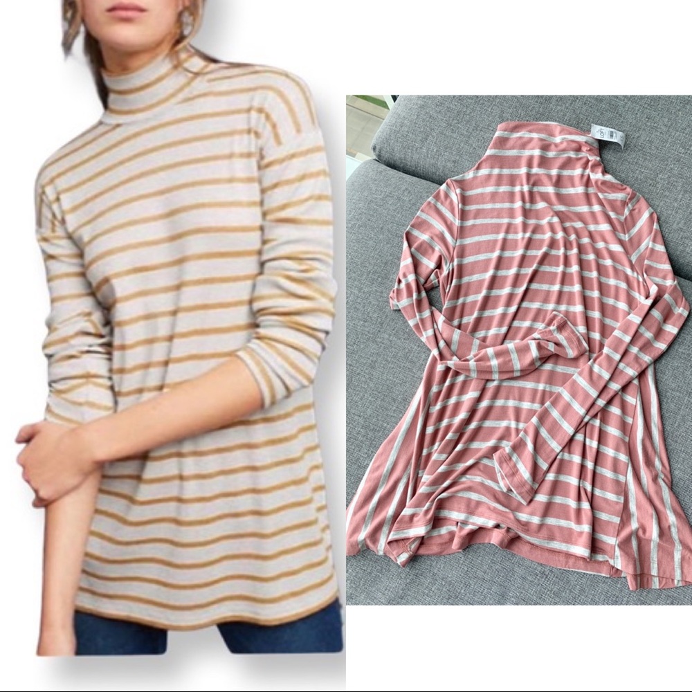 NWT‎ Loft pink/grey stripe turtleneck pullover XS